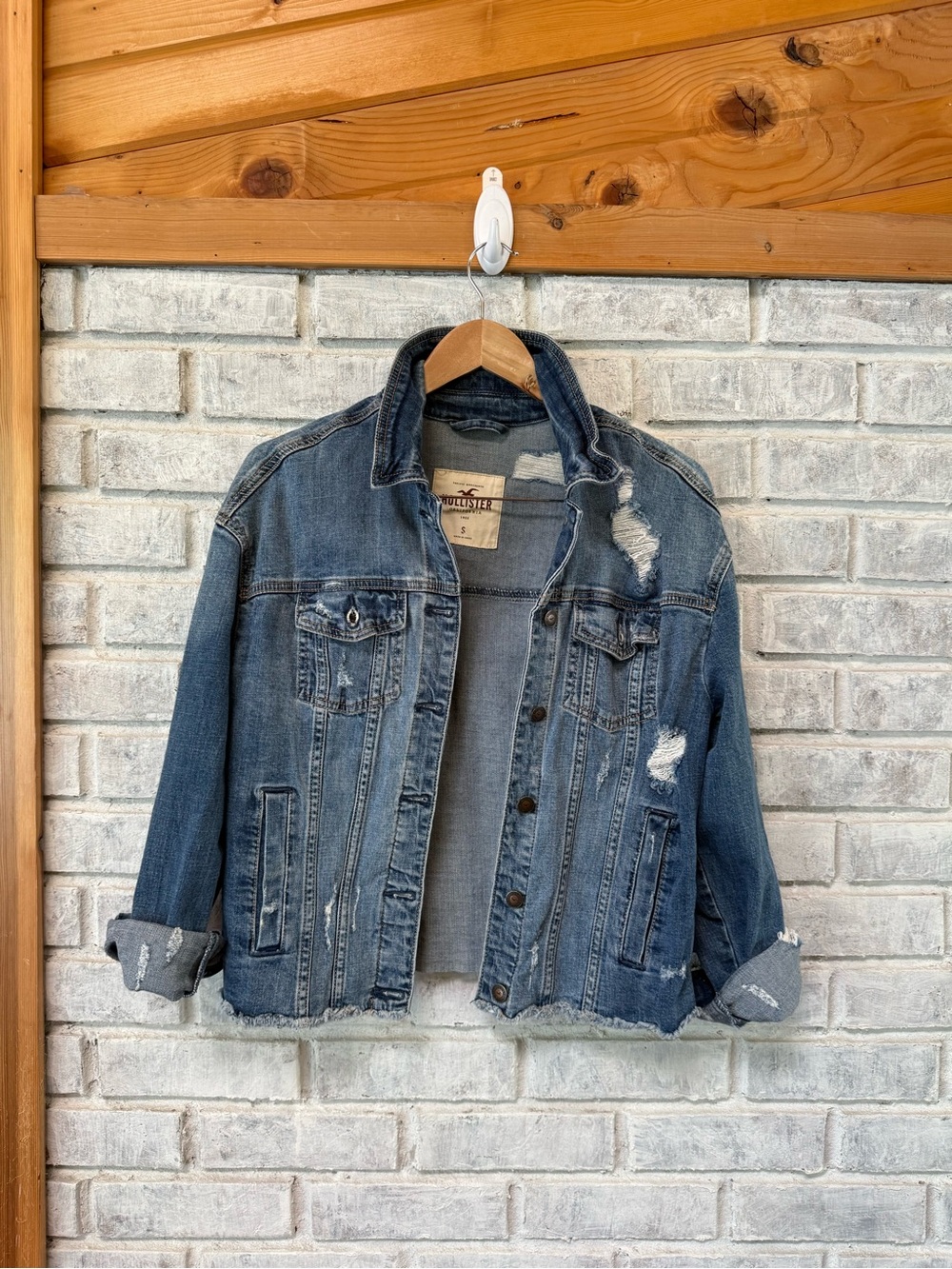 Hollister Cream Label on Light Blue Denim